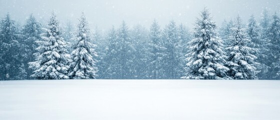 Snow-covered trees in a serene winter landscape, creating a peaceful and tranquil atmosphere.