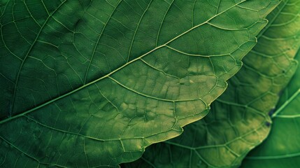 Close-up of detailed green leaf with visible veins and texture. Nature and botanical concept.