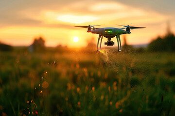 Drone flying in the sky over nature during observation