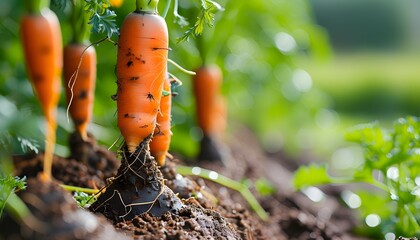 Vibrant close-up of flourishing carrot plants in a lush green field