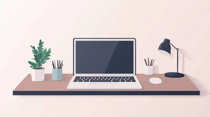 laptop flat vector illustration web page desk workspace minimalist concept