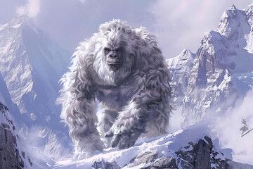 Wall Mural - Huge fantasy yeti character in beautiful outdoor nature background