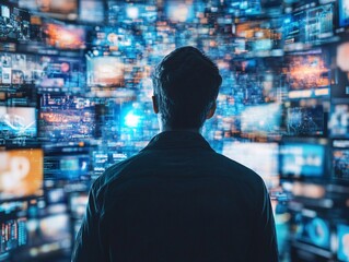 Poster - Person viewing multiple screens of data.