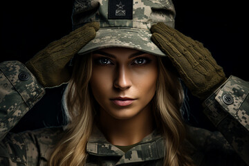 Leinwandbilder - Generative AI illustration of soldier in uniform in the army