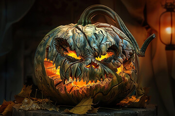 Wall Mural - Beautiful banner consisting from scary pumpkin for celebration holiday Halloween