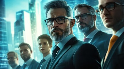 Poster - business men and women, financial firms staff, human resources , enterprise resource planning ERP and digital technology