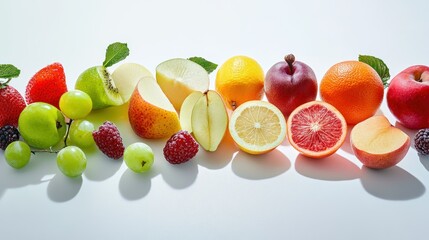 Canvas Print - A Row of Colorful Fruit Slices and Whole Fruits