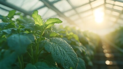 Wall Mural - A close-up of a smart greenhouse regulating climate for optimal plant growth
