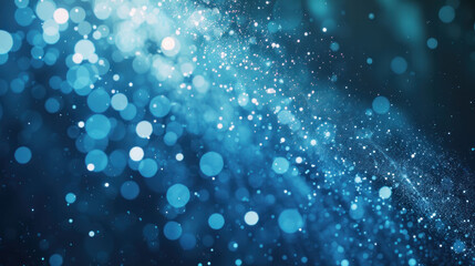 Poster - Stunning blue bokeh background with shimmering particles creating dreamy atmosphere. This image evokes sense of tranquility and wonder, perfect for various creative projects