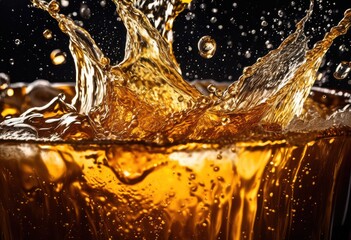 vibrant beer splash captured textured surface dynamic motion rich color contrast, amber, liquid, refreshing, beverage, alcohol, drink, craft, light