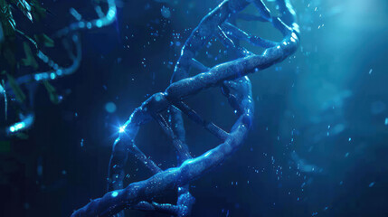 Aufkleber - mesmerizing depiction of DNA double helix illuminated by soft blue light, surrounded by sparkling particles, creating sense of wonder and scientific exploration