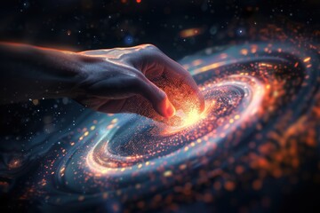 Wall Mural - a hand is reaching into a swirling blue and red vortex, generative ai image