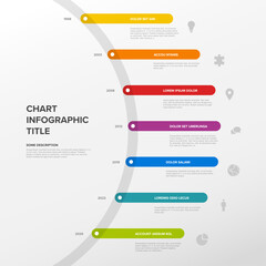 Poster - Simple timeline template made of rainbow color thick line segments on big circle. Multipurpose infochart template displaying main milestones or important stages on circle path.