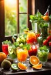 © Yaroslava - colorful beverage showcase featuring fresh herbs inviting arrangement, artisan, beverages, cocktails, drinks, display, exotic, freshness, fruits