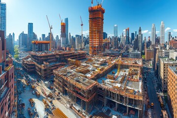 Canvas Print - Construction site with high-rise buildings in progress.