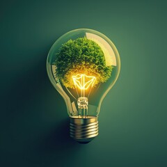 Light bulb with tree inside representing renewable energy and eco-friendly ideas