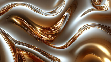 Fototapete - Swirling, glossy waves in luxurious shades of gold, brown, and silver. This 3D liquid background is perfect for posters, banners, and wallpapers.

