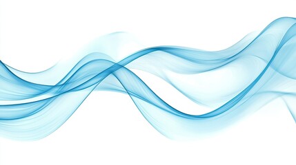 Fototapete - Abstract blue wave flowing gently on a white background, creating a premium, minimalistic design perfect for banners, posters, or wallpaper.