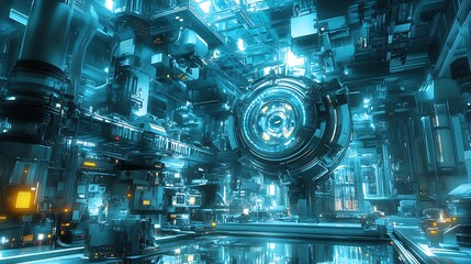 Poster - A futuristic factory powered by cutting-edge robotics and automation systems
