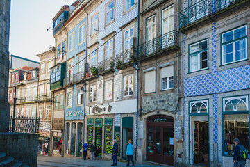 facades of the old buildings of Porto