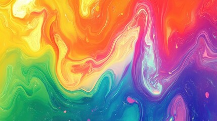 Poster - Bright, fluid abstract background with natural forms in bold rainbow colors, transitioning smoothly between shades to create a vibrant, nature-inspired design.