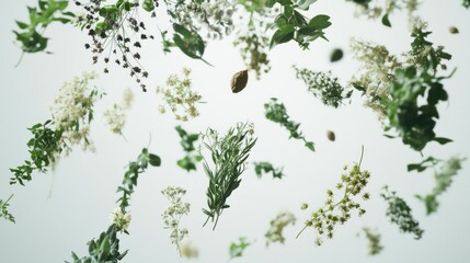 Sticker - Green Foliage and White Flowers Floating in Mid-Air