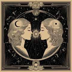 Wall Mural - vector illustration set of moon phases. different stages of moonlight activity in vintage engraving 