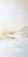 Poster - Abstract oil painting of an ethereal white landscape with gold and rose tones, textured brushstrokes, beige color palette, soft edges, dreamy atmosphere