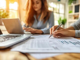 Tax planning session with a financial advisor and a client reviewing documents, organized setting, sharp focus, bright lighting