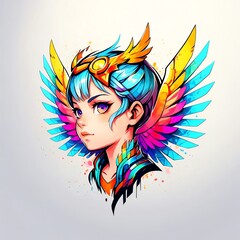 Wall Mural - Colorful Anime Girl with Wings