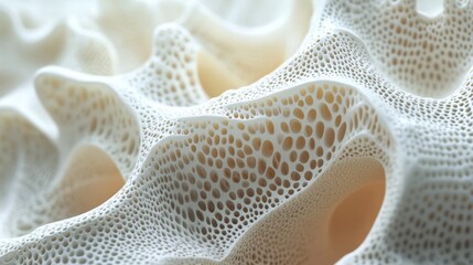Close-up of a White, Porous, Organic Material with Rounded Holes
