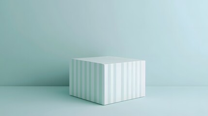 Wall Mural - Minimalist Striped Cube on Blue Background