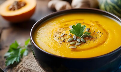 Sticker -  bowl of Winter Squash Soup, which is creamy and appetizing, Generative AI