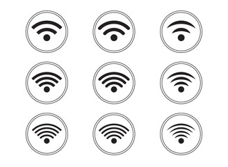 wi-fi iconset. Icon wifi signal. Wireless internet symbol. Set of sign for connect of network. Bar of satellites for mobile, radio, computer. Hotspot, strength electronic wave from antenna
