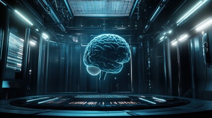 Poster - Holographic Brain in a Futuristic Laboratory