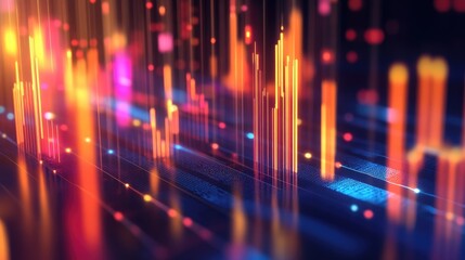 Poster - A close-up of a 3D financial graph with light reflections and shadows, illustrating the depth and complexity of data analysis in a visually striking way.