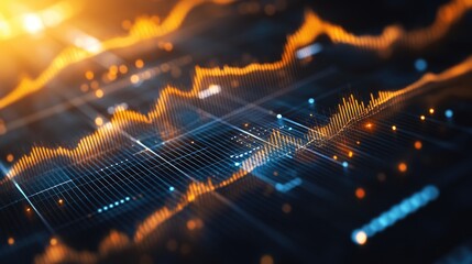 Poster - A close-up of a 3D financial graph with light reflections and shadows, illustrating the depth and complexity of data analysis in a visually striking way.