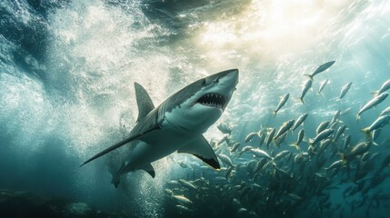 Sticker - Majestic Shark Swimming Through Vibrant Underwater Scene