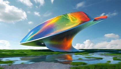 Wall Mural - Futuristic Clean Energy Concept Featuring Hyper-Realistic Abstract Shapes and Vibrant Colors