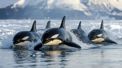 Sticker - Orcas Swimming Together in Icy Waters