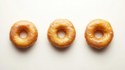 Poster - Three Glazed Donuts in a Row on a White Surface