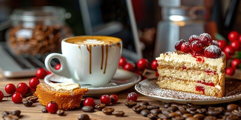 Canvas Print - cup of coffee and cake