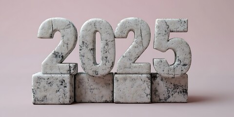 Marble numbers representing the year 2025 on a pink background.