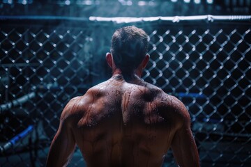 Poster - A person standing by a metal barrier with vertical wires