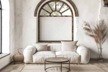 Poster - Cozy living room with a white sofa and a coffee table