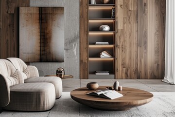 Poster - A cozy living room with a couch and coffee table