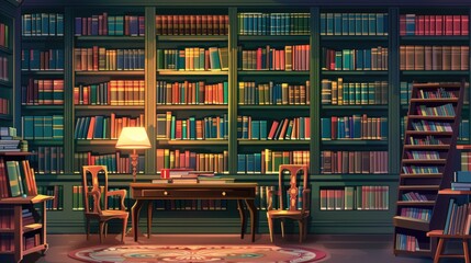 Poster - A peaceful space filled with many books and a warm lamp