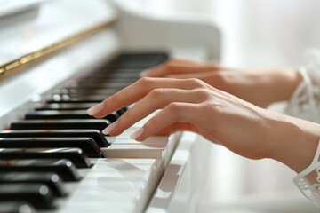Poster - Close-up shot of a person's hands playing a piano