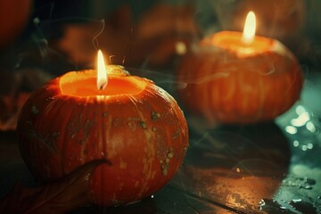 Poster - A single candle sits on a wooden table, emitting a warm glow