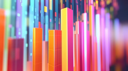 Poster - A dynamic 3D bar graph displayed on a digital screen, showcasing vibrant colors and varying heights, illustrating impressive business growth trends in a corporate environment.